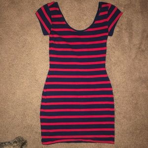 Red and navy bodycon dress